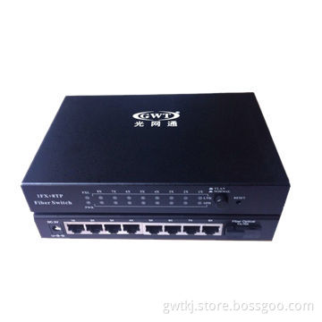 100M fiber media converter with 8 RJ45 ports, single fiber, 0~120km transmission distance